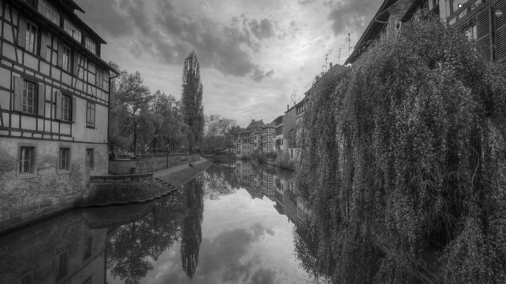 west, River, Houses, sun