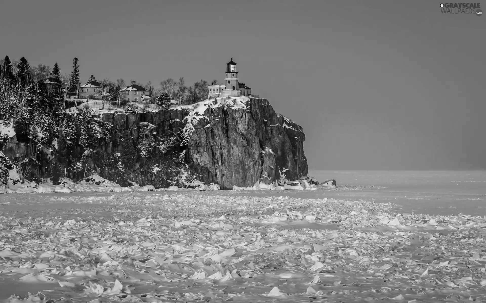 maritime, Coast, Houses, winter, rocks, Lighthouse