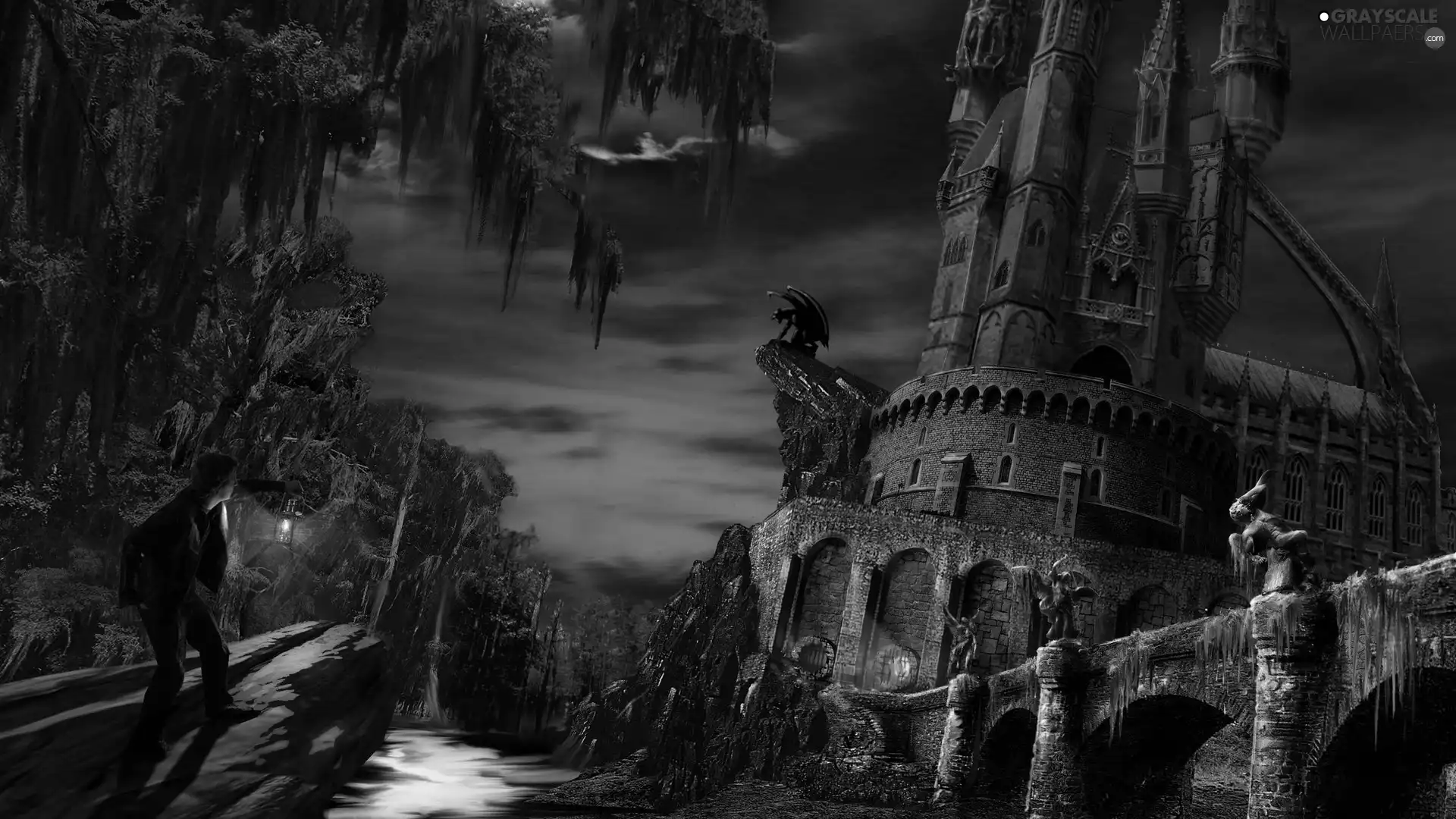 fantasy, Night, Human, Castle