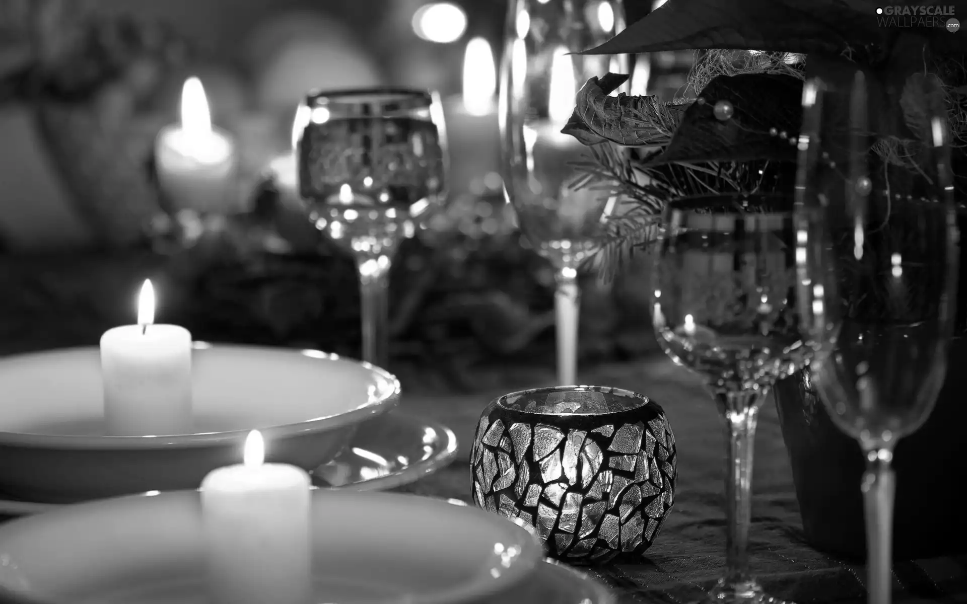 Candles, decoration, Table, humor, glasses, Christmas