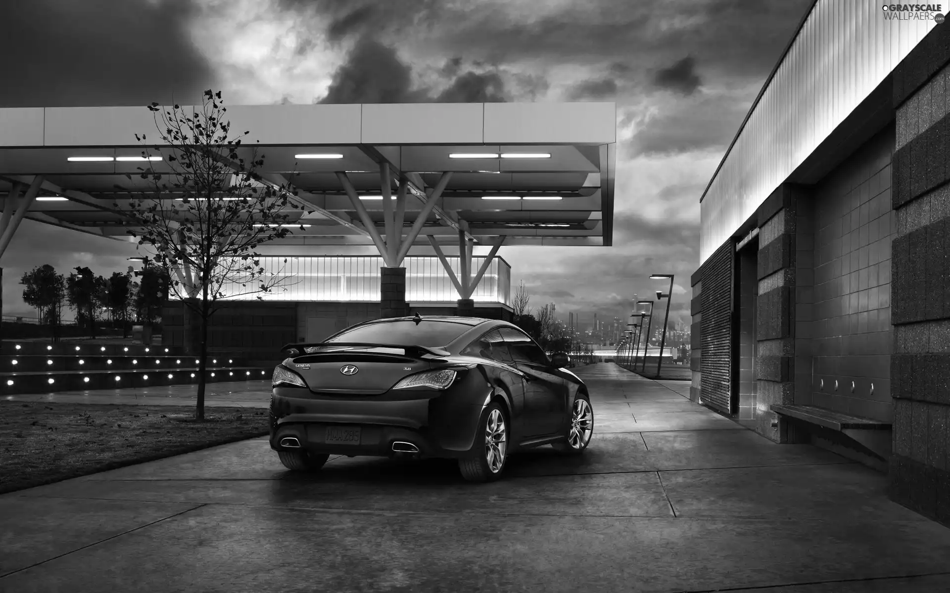 buildings, dark, Hyundai Genesis Coupe