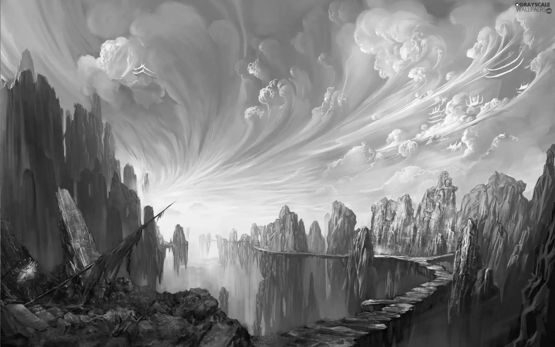 ice, Sky, fantasy, Mountains, world