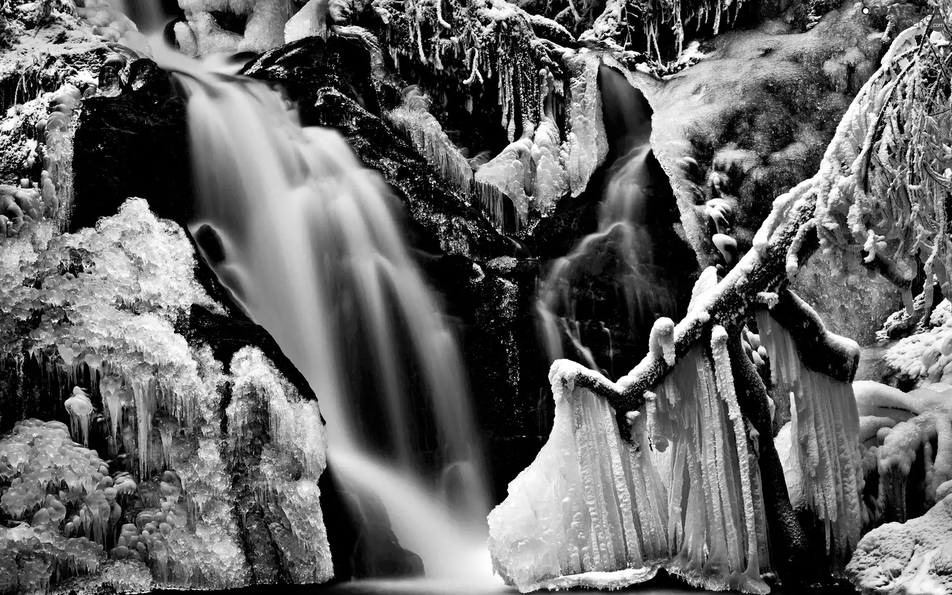 waterfall, rocks, icicle, icy