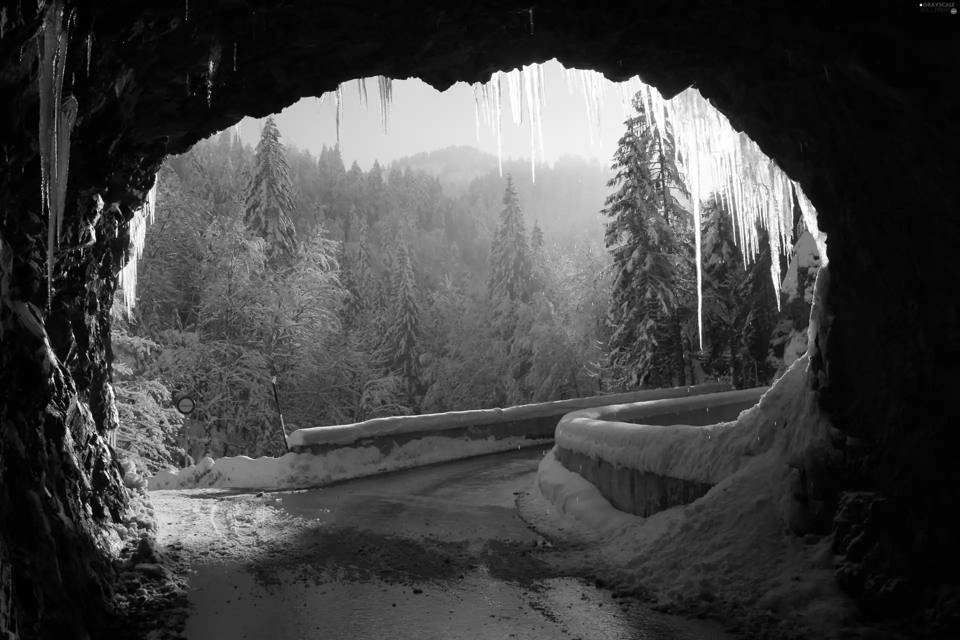 winter, tunnel, icicle, Way