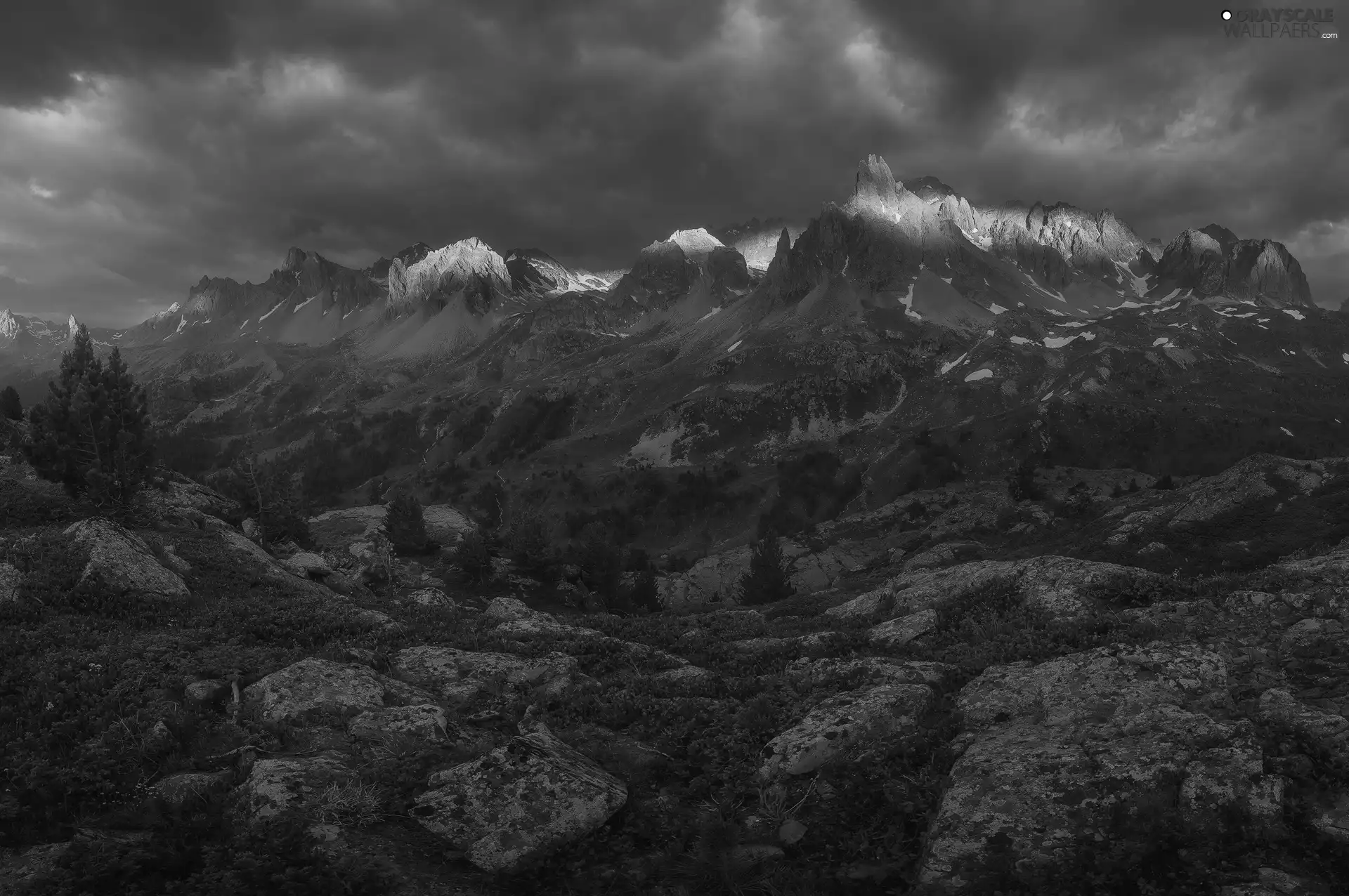 peaks, Alps, Sky, illuminated, Mountains, cloudy, France