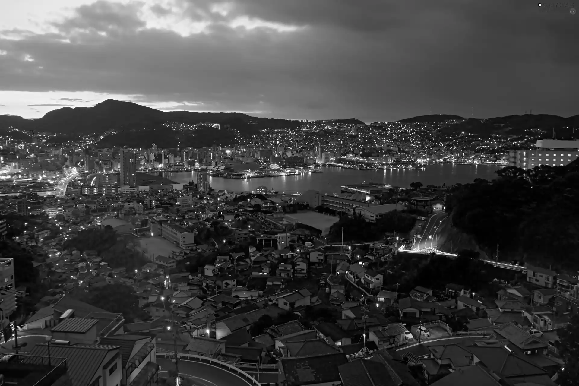 Aerial View, Town, illuminated