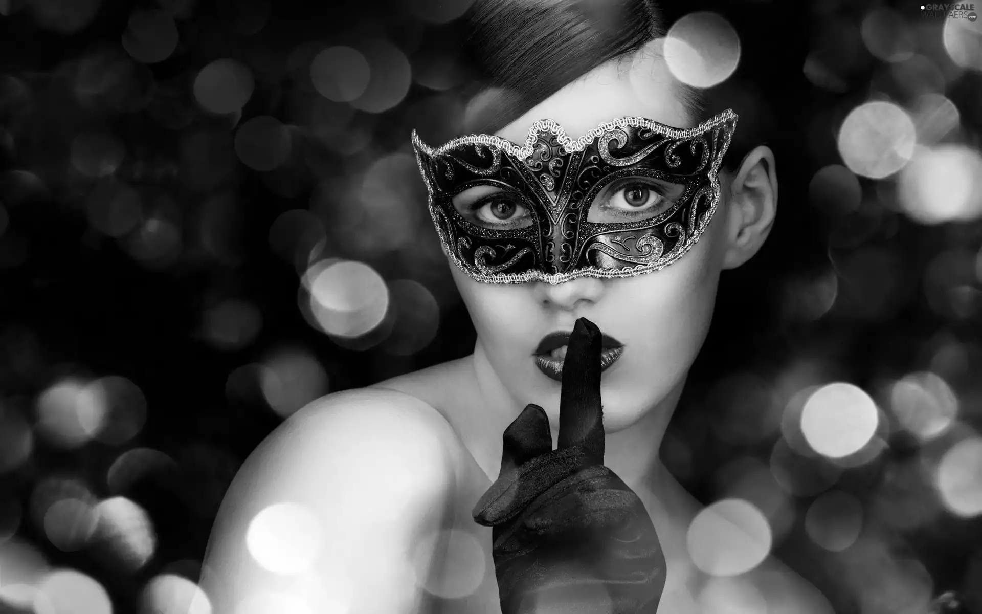 In Mask, Beauty, Handglove, lights, black, Women