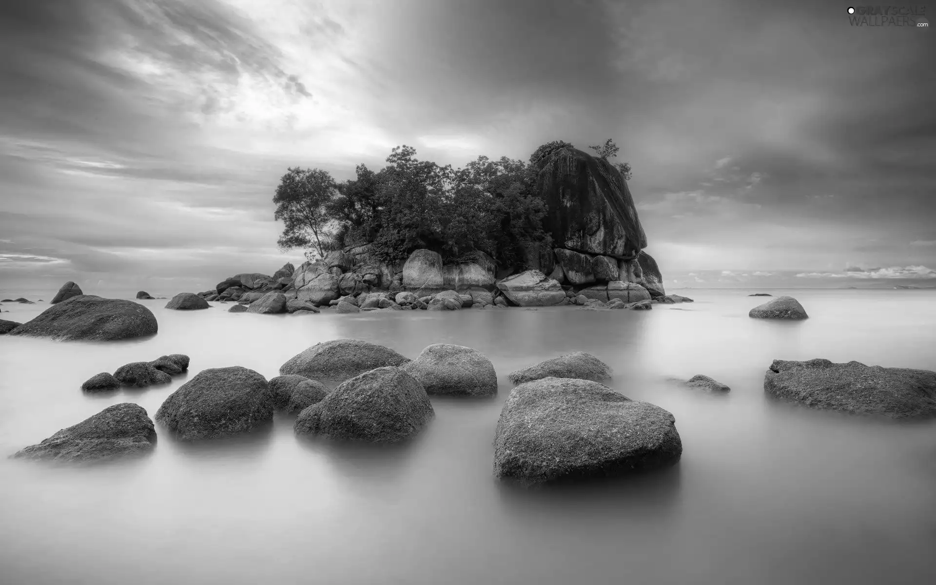 Islet, lake, Stones