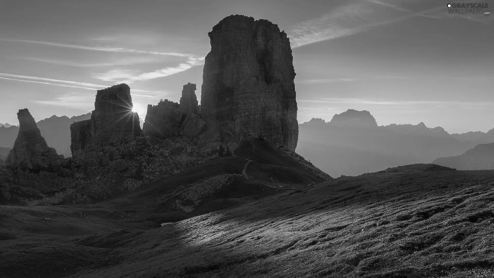 Sunrise, Italy, Dolomites, Fog, Mountains
