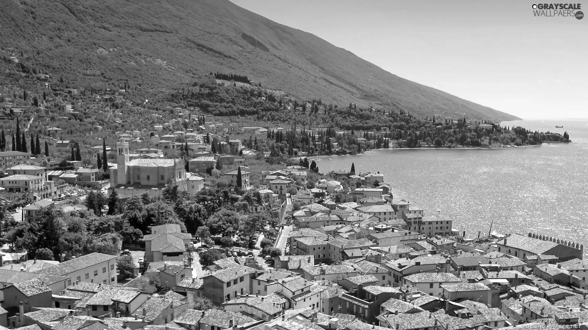 Town, sea, Italy, Mountains