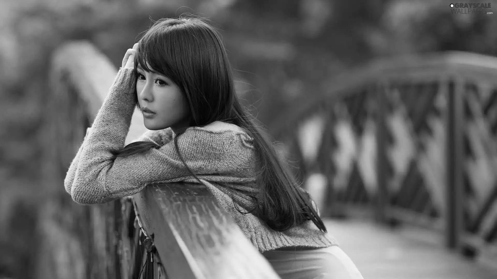 bridge, young, Japanese girl