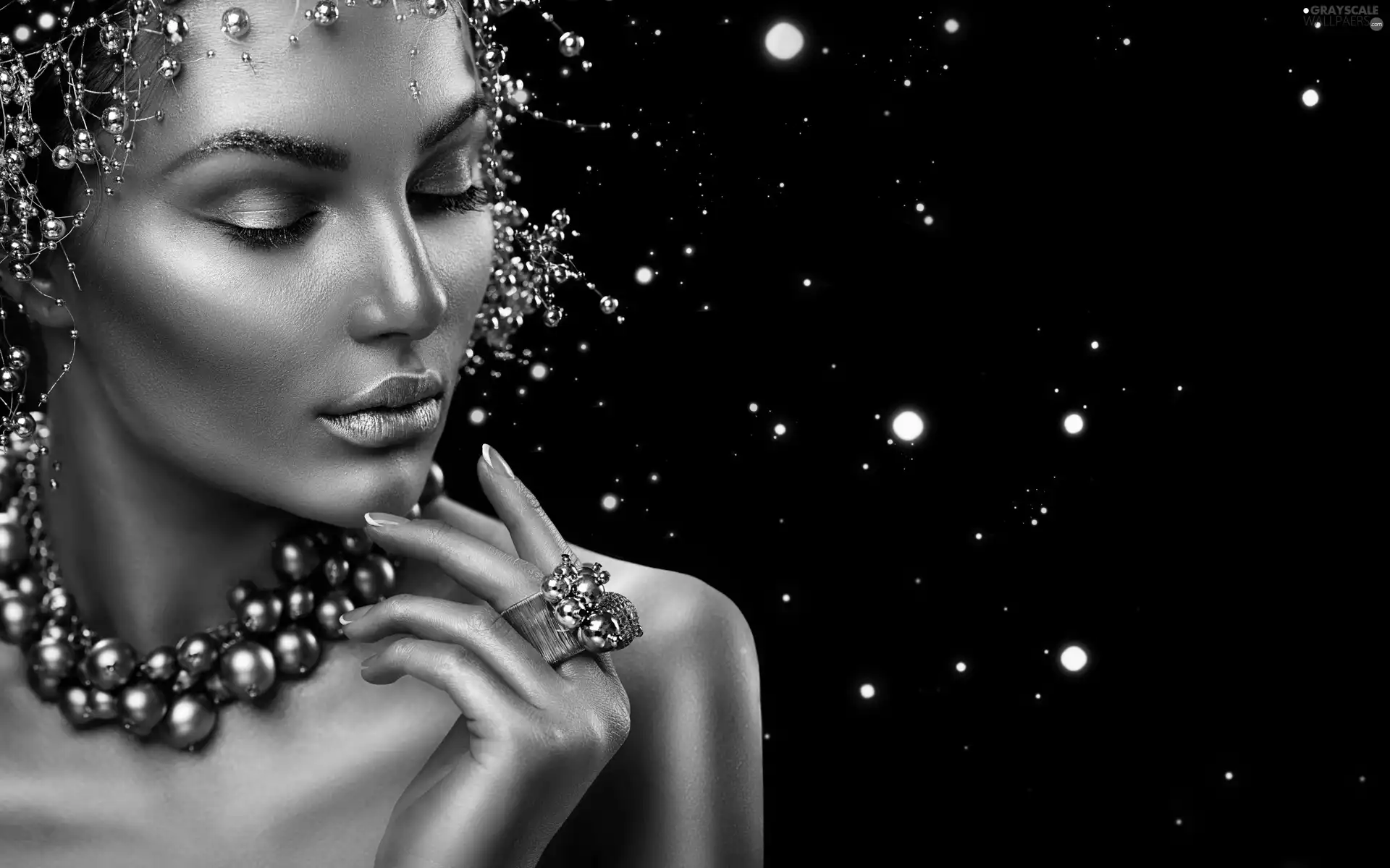 Women, make-up, jewellery, Golden