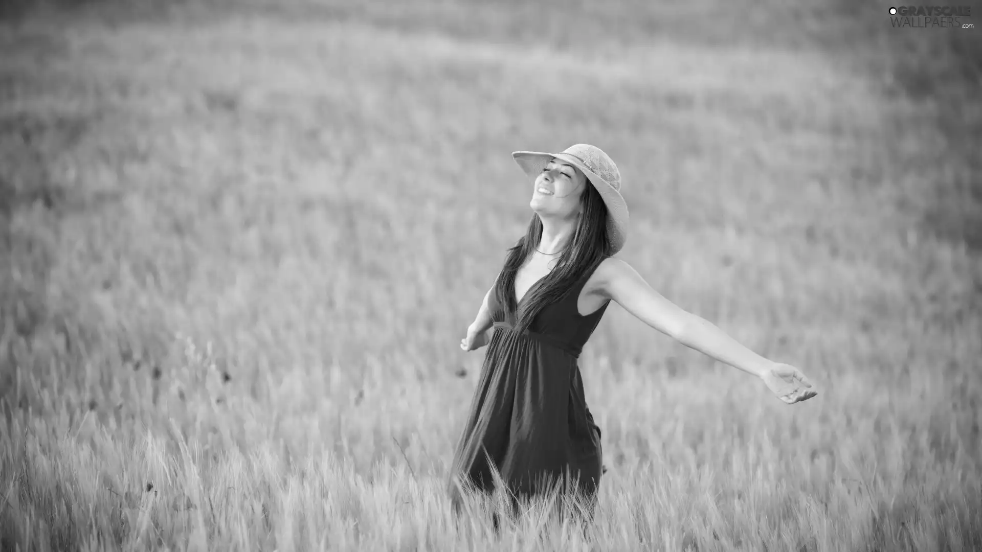 Women, Meadow, joy, Hat