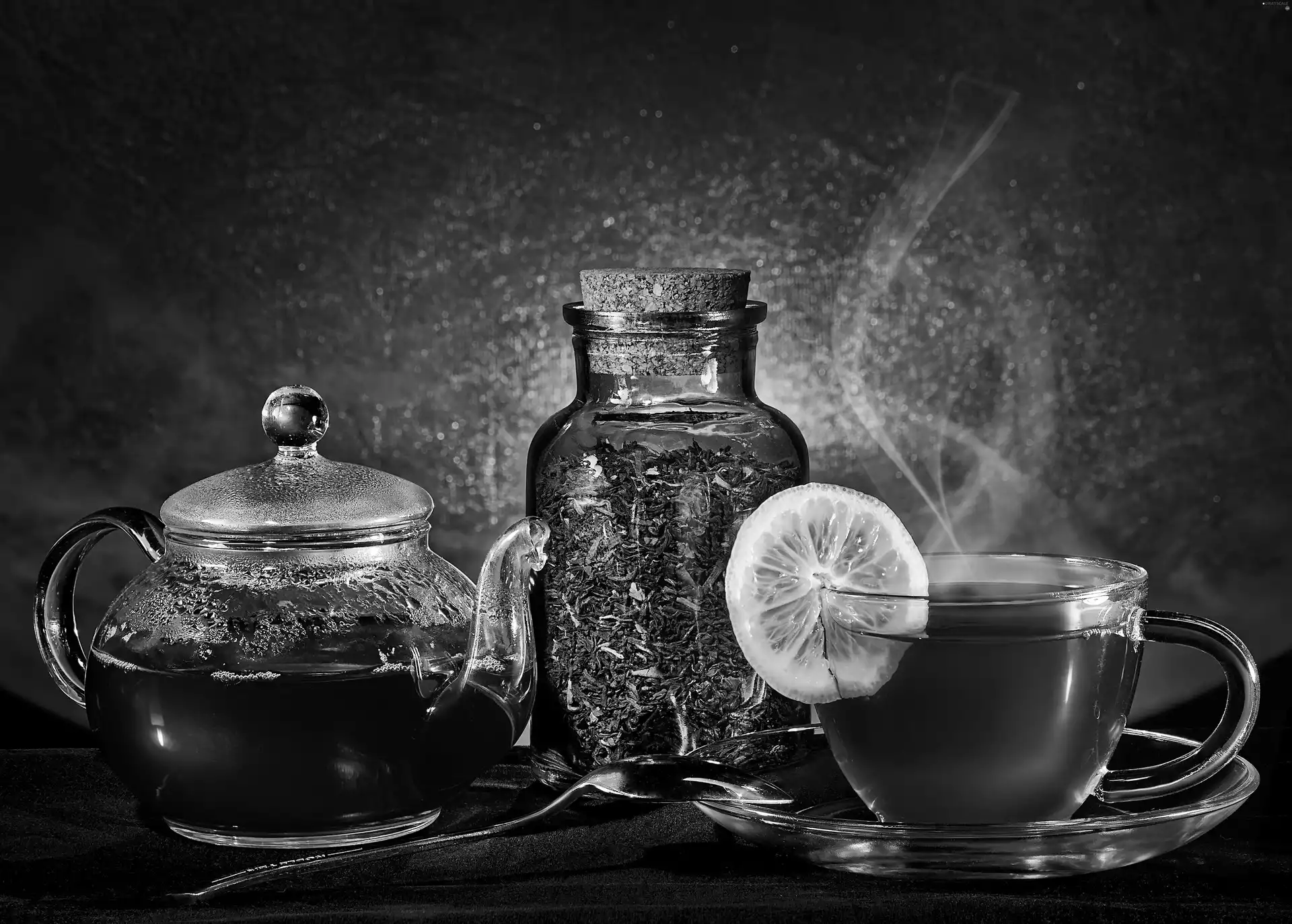 jug, cup, tea, Lemon, hot