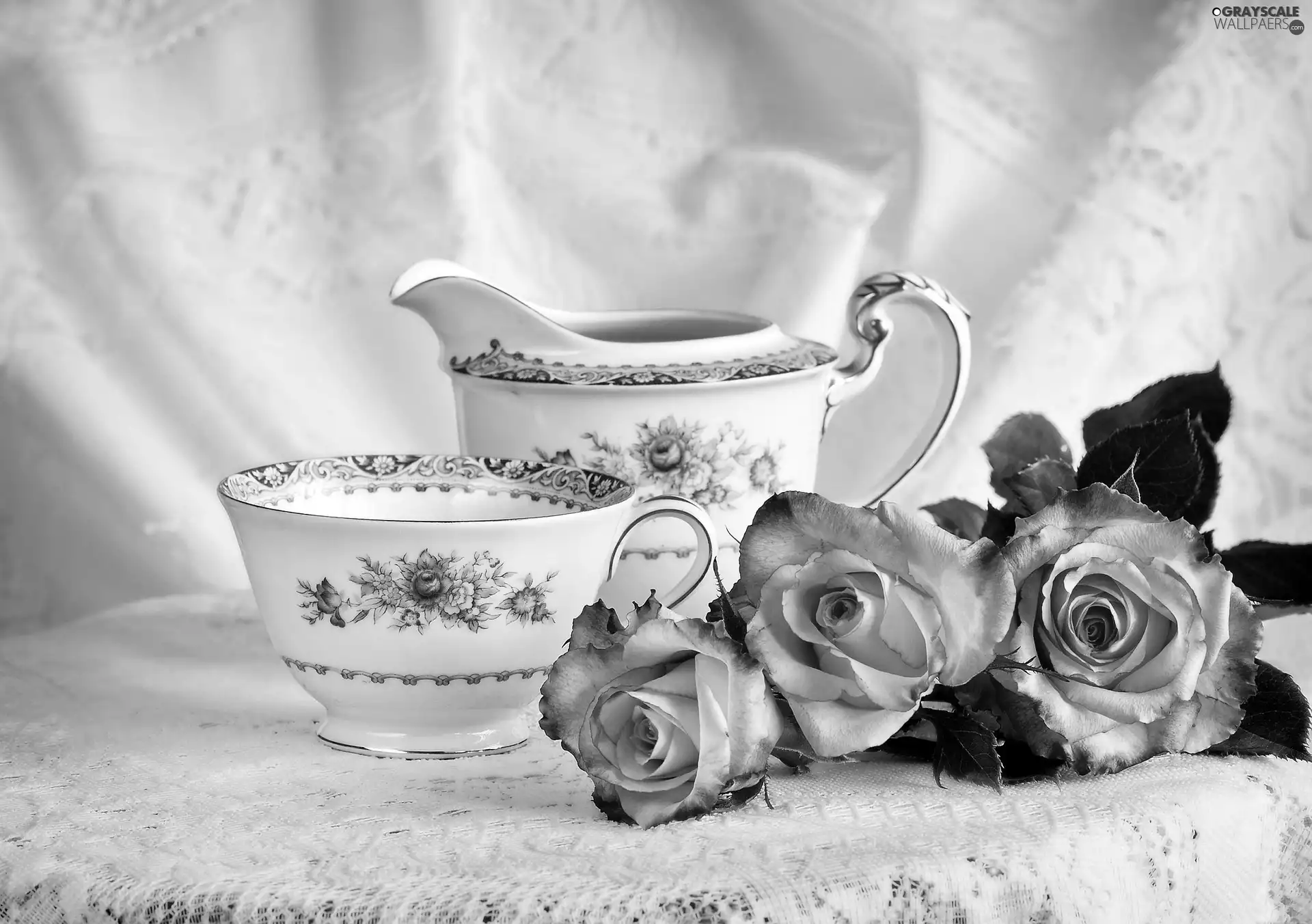 roses, cup, jug, porcelain