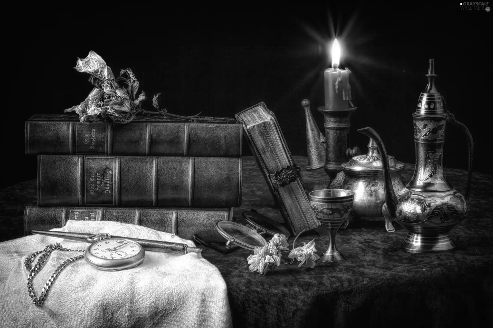 Tin, Books, Watch, composition, Jugs, Candle