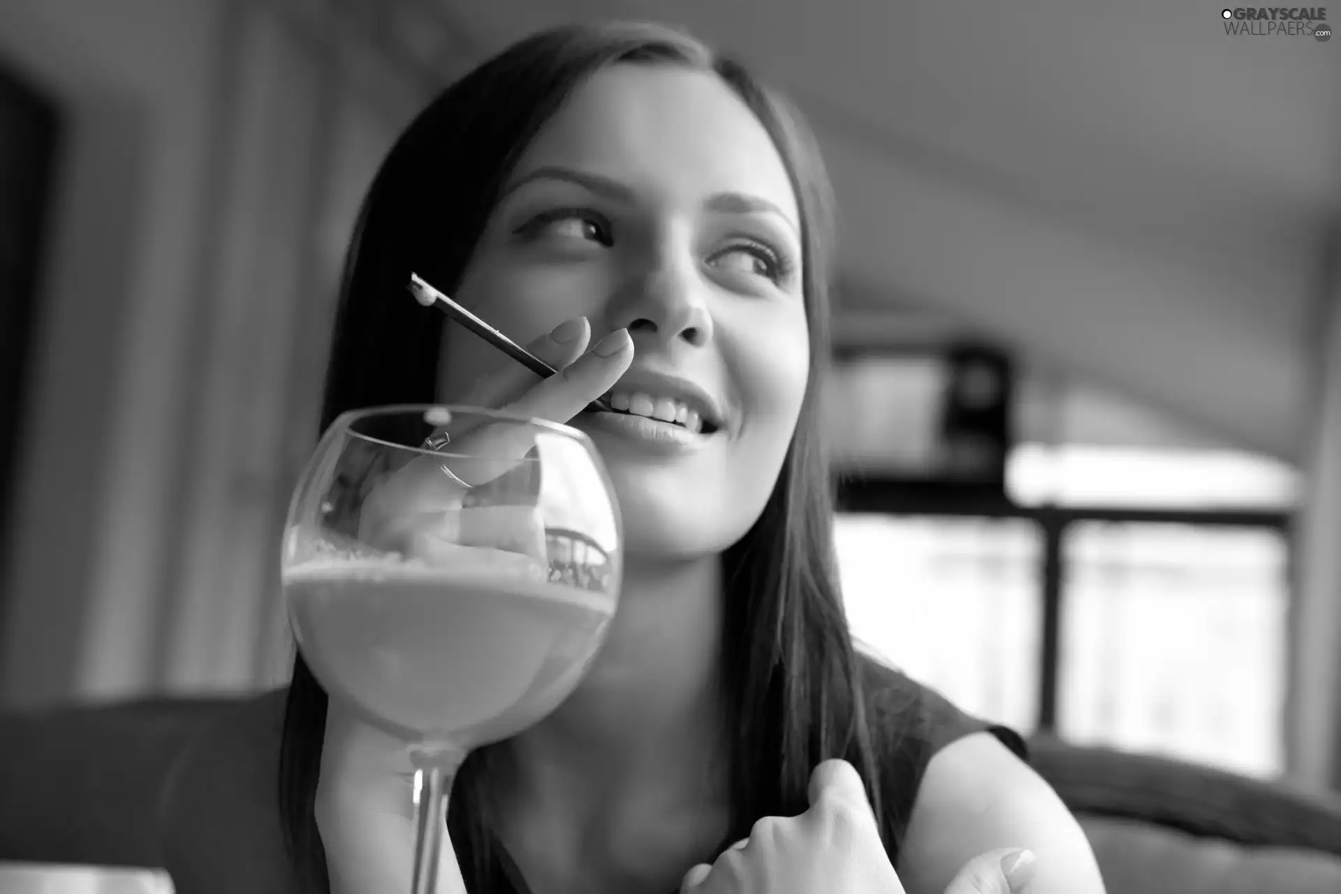 girl, glass, juice, Straw