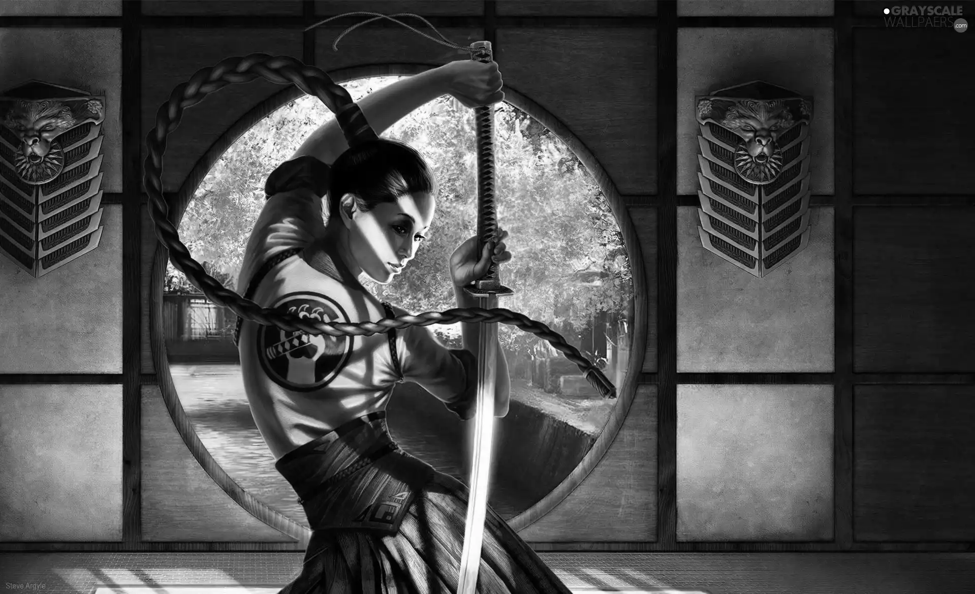 katana, Women, pigtail