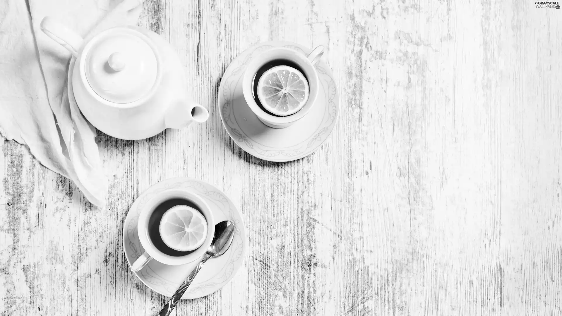 cups, tea, Lemon, kettle