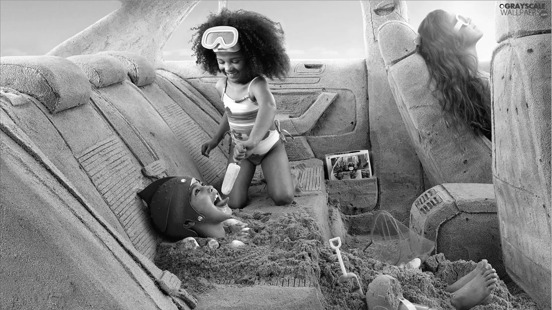 Automobile, sand, kids, DBZ
