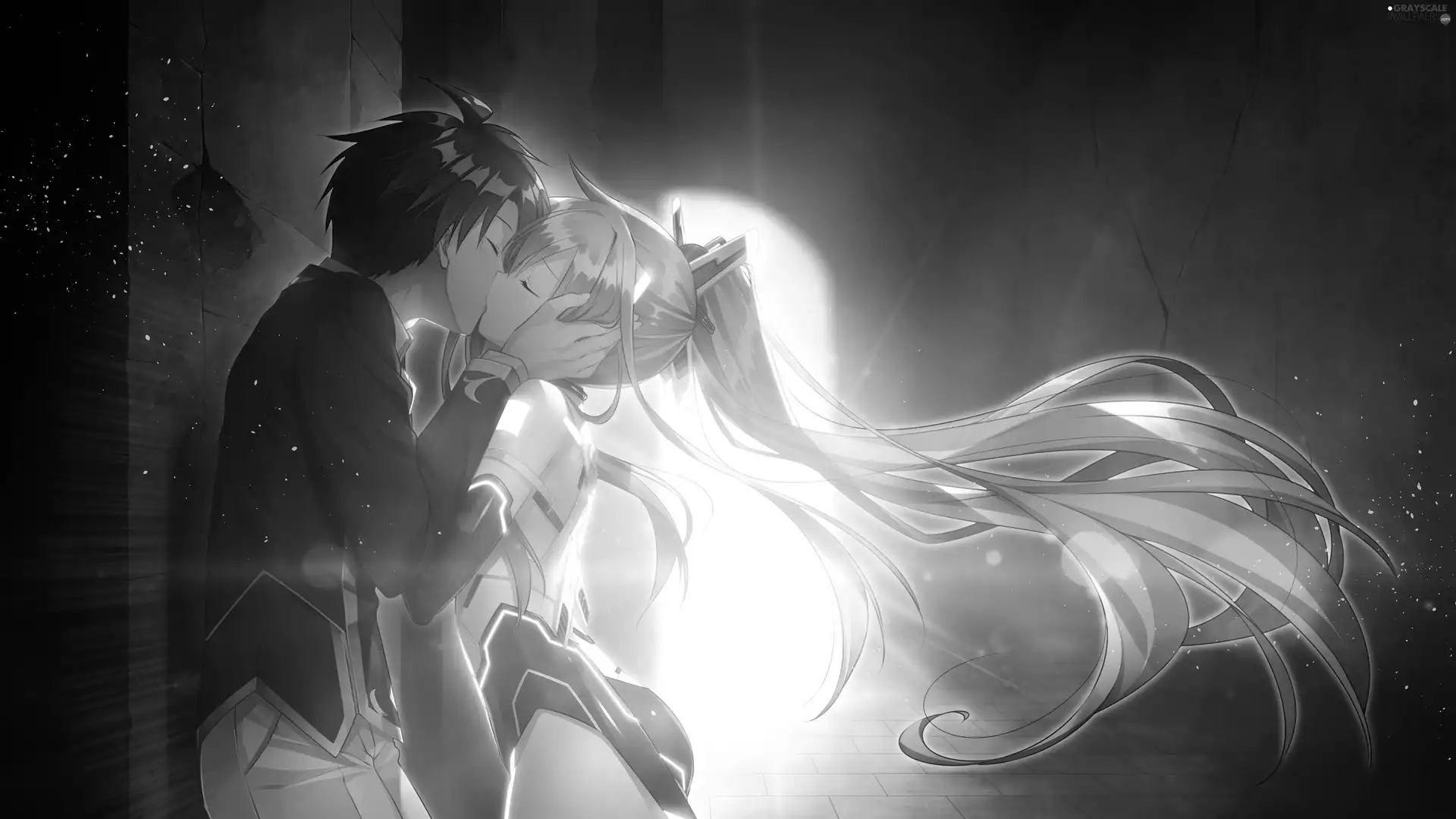 kiss, Anime, Night