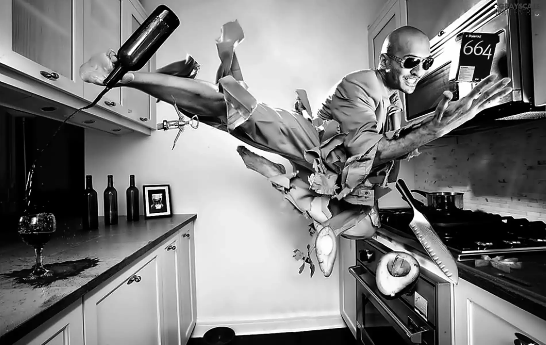 acrobatics, a man, Kitchen