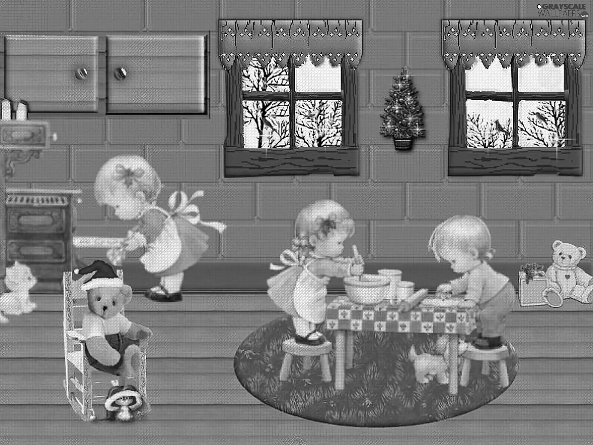 Christmas, Kitchen, Kids, teddy bear