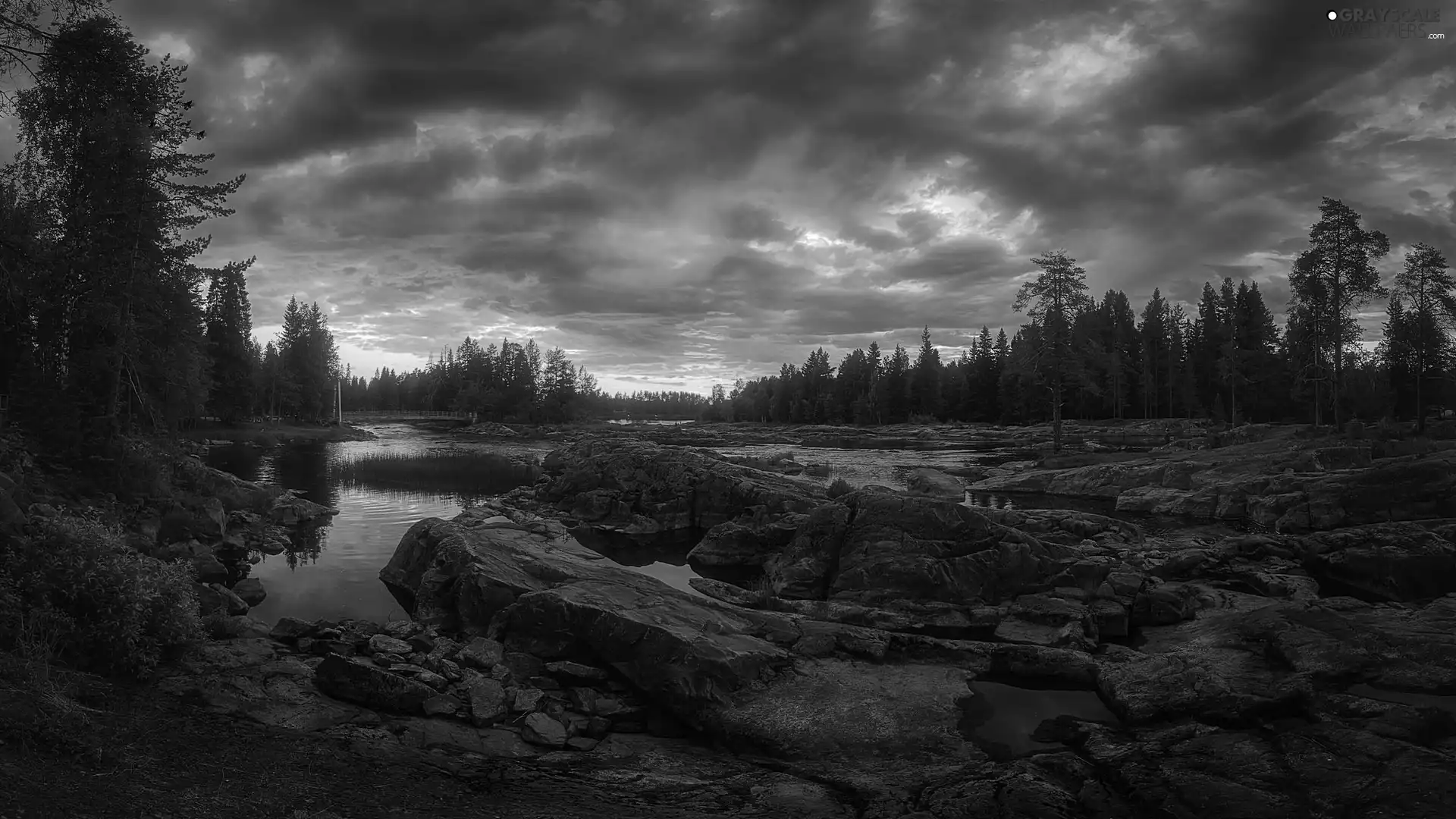 Great Sunsets, rocks, Finland, trees, Kiiminki, Koiteli Area, Kiiminkijoki River, viewes