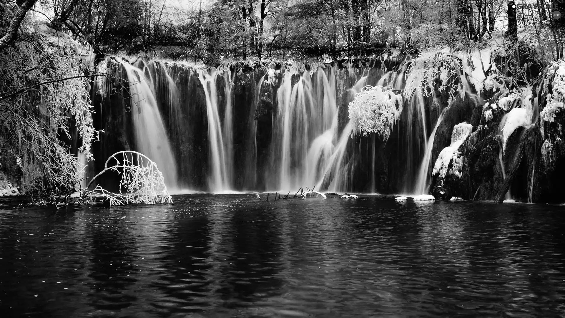 Coartia, snow, lake, waterfall