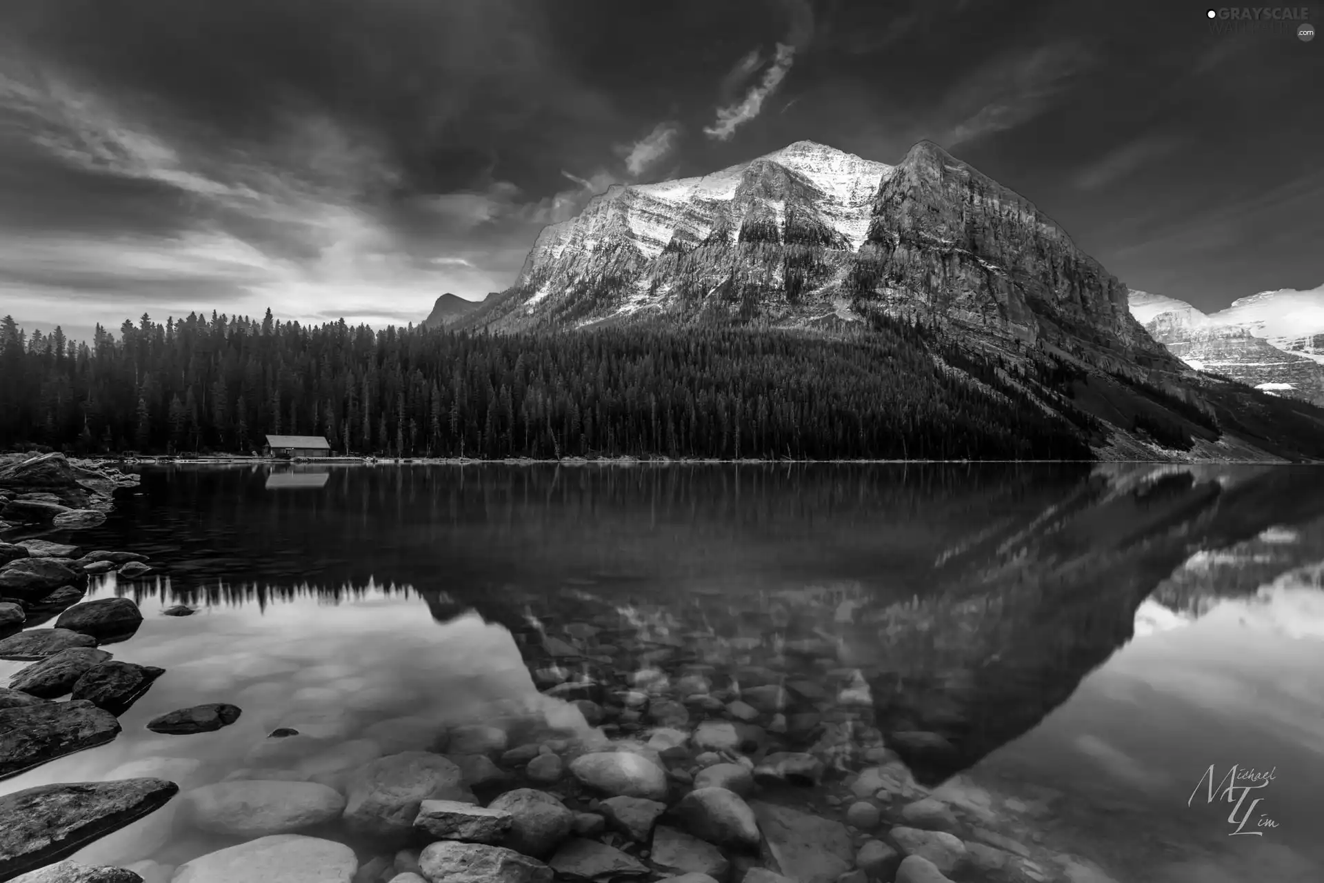 lake, rocks, forest