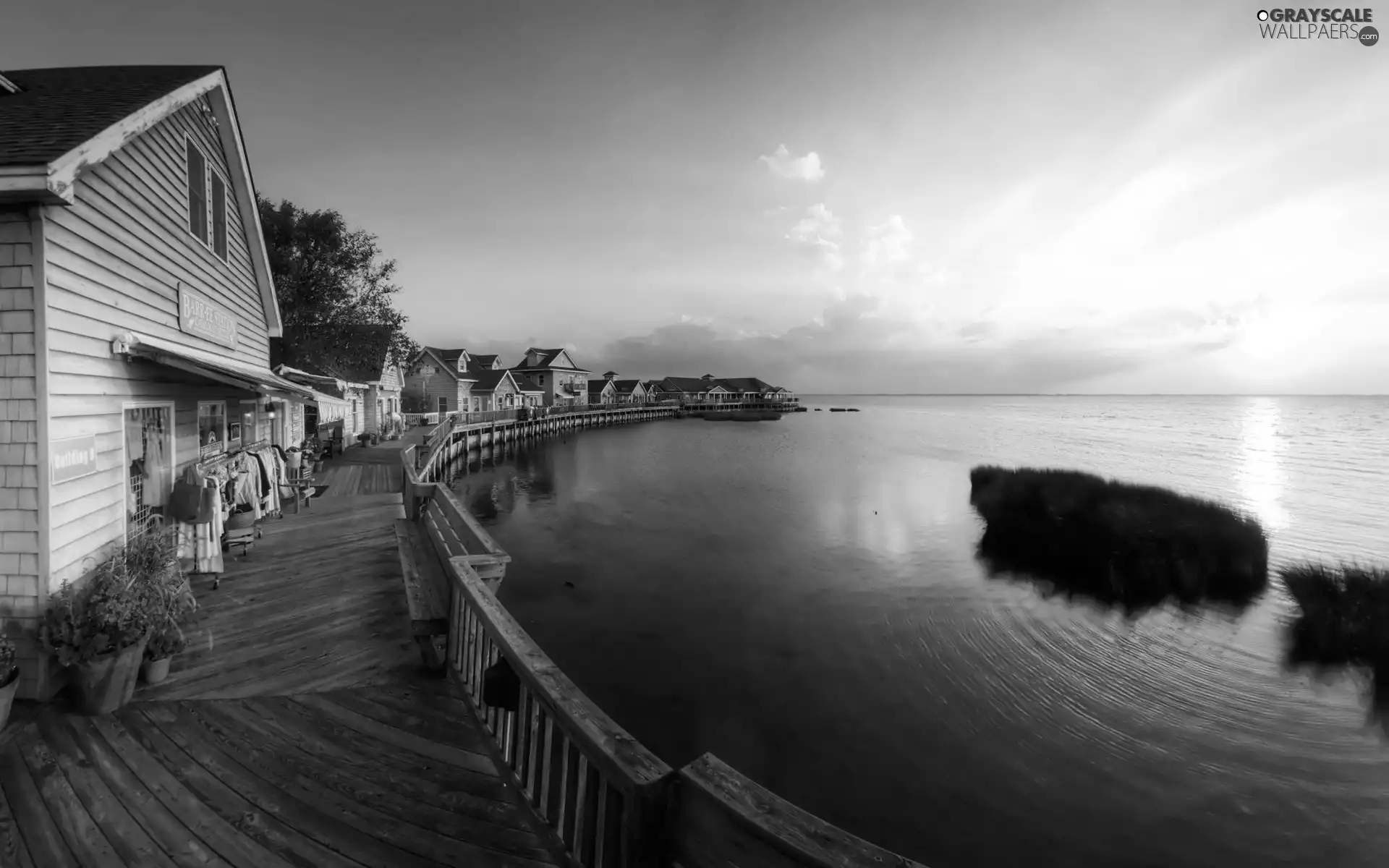 Houses, Great Sunsets, lake