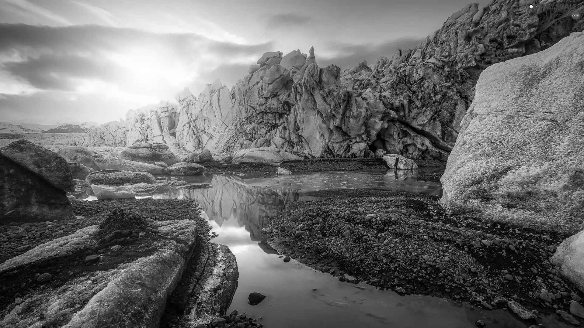winter, Rocks, Jokulsarlon Lake, Sunrise, iceland