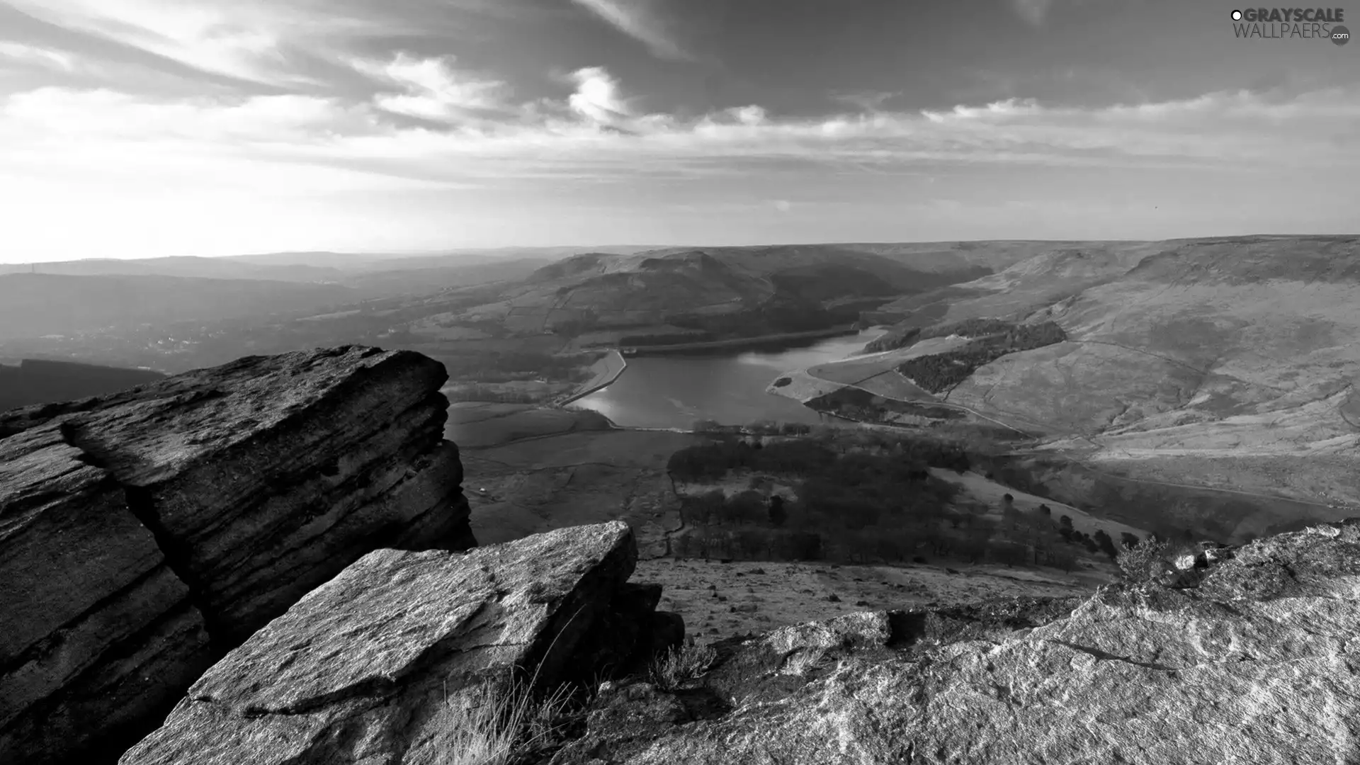 landscape, The Hills, lake, rocks