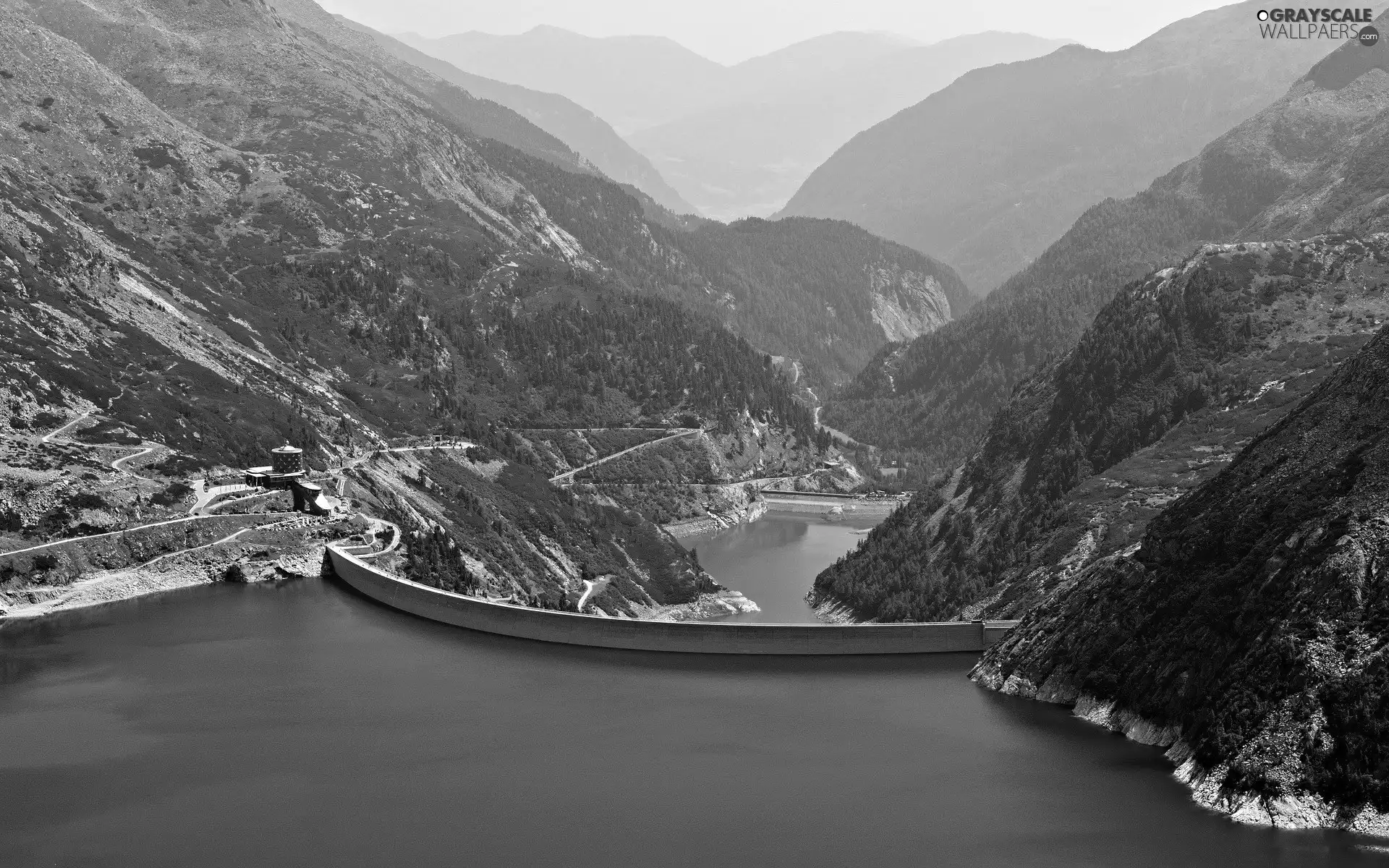 Mountains, Artificial, lake, dike