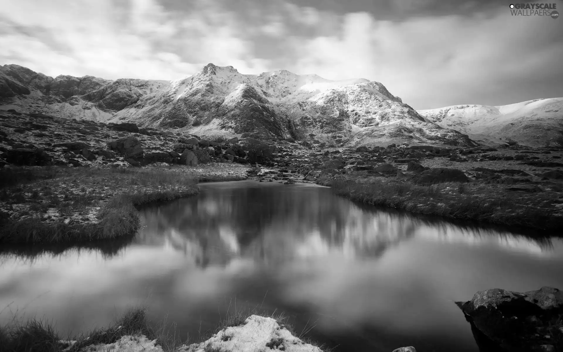 lake, clouds, Mountains