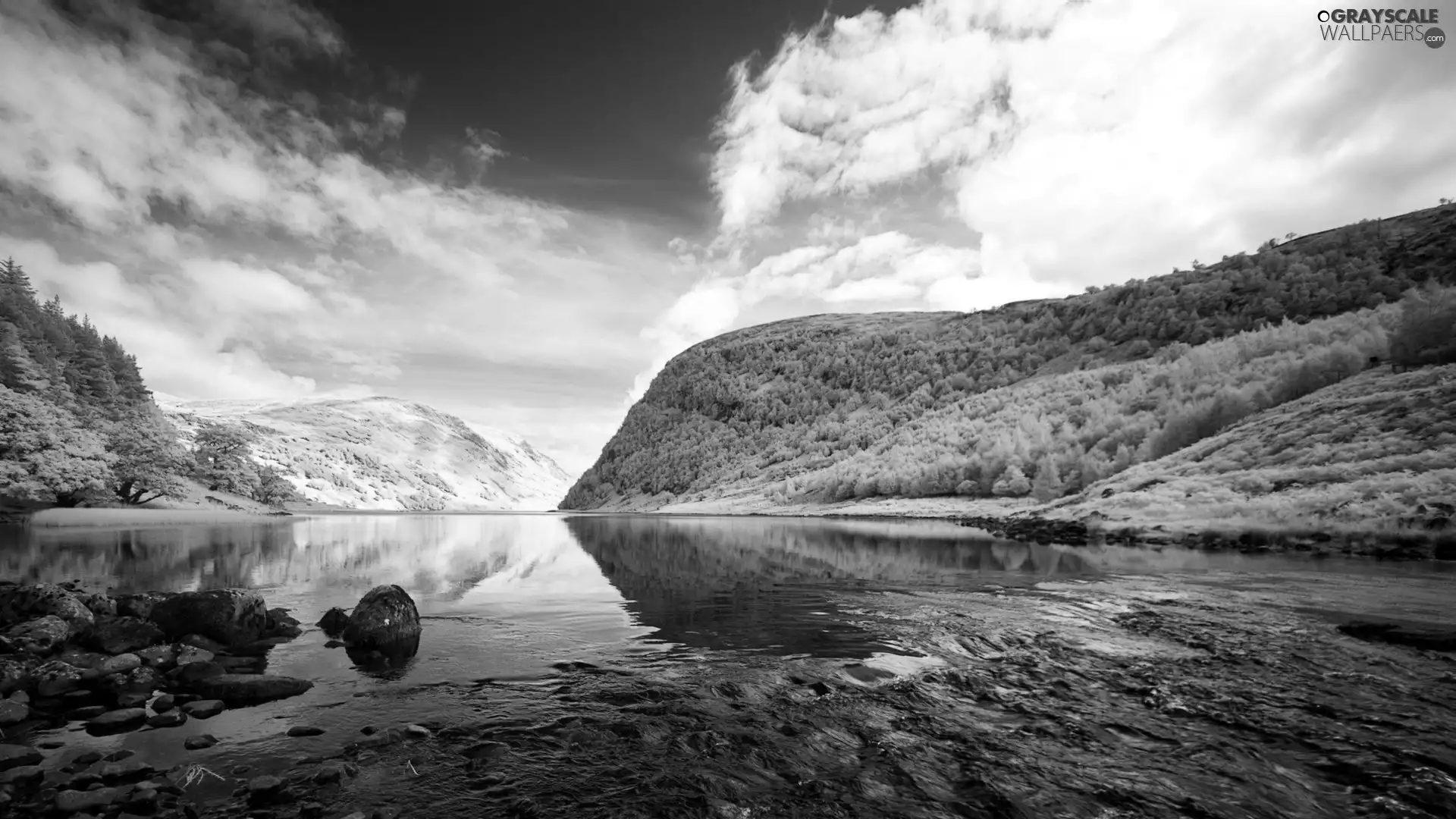 lake, clouds, Mountains