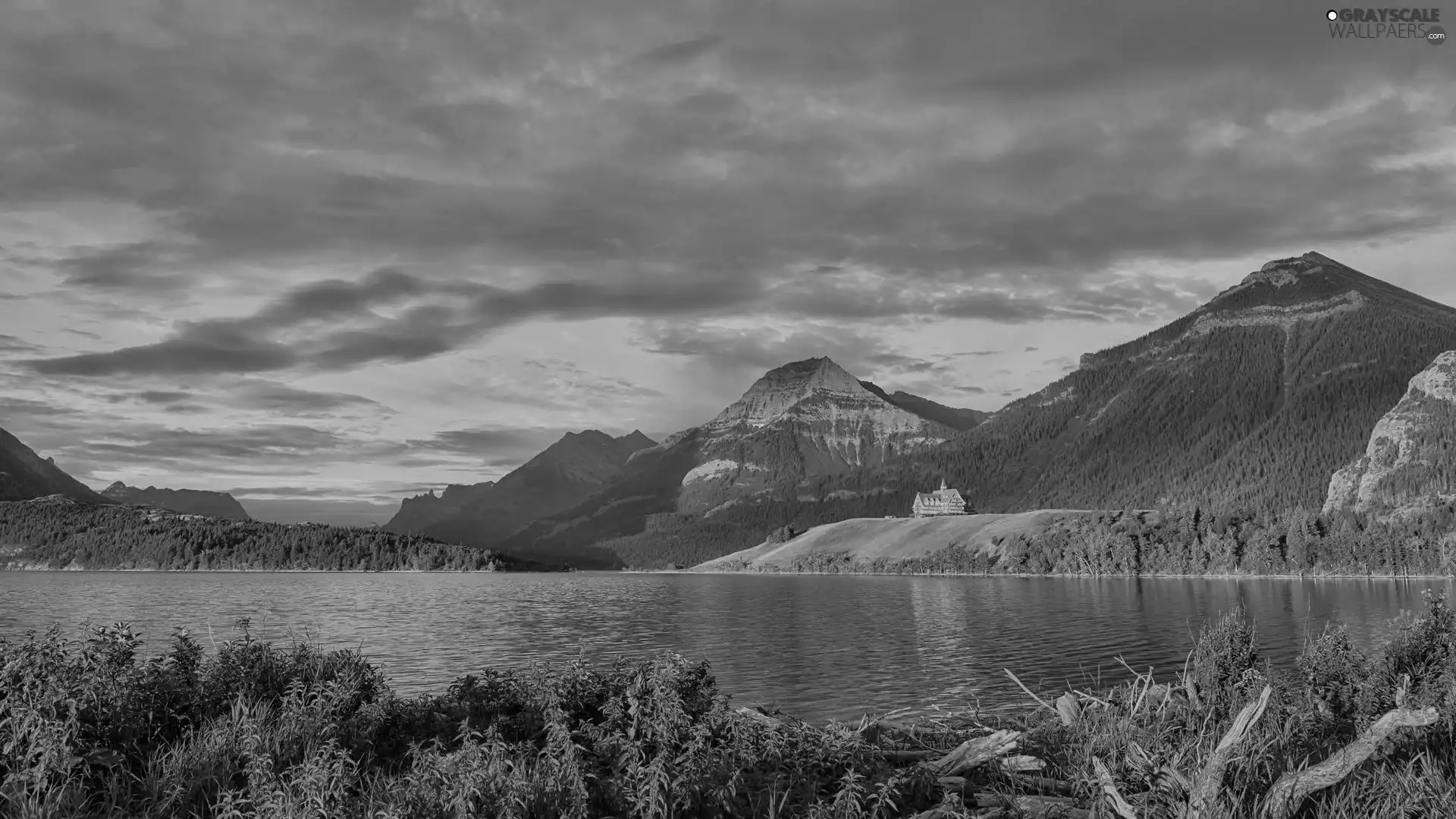 Waterton, Canada, Plants, Province of Alberta, Hotel hall, lake, Mountains, Waterton Lakes National Park
