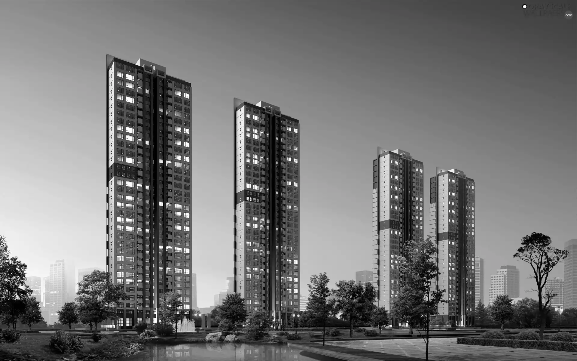 trees, skyscrapers, lake, Project, viewes, Park