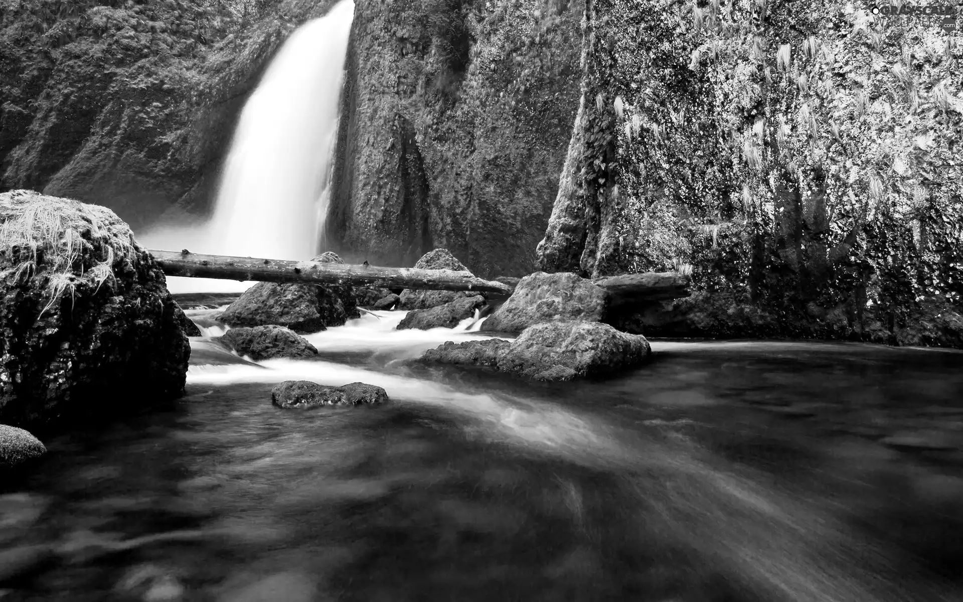 lake, waterfall, rocks