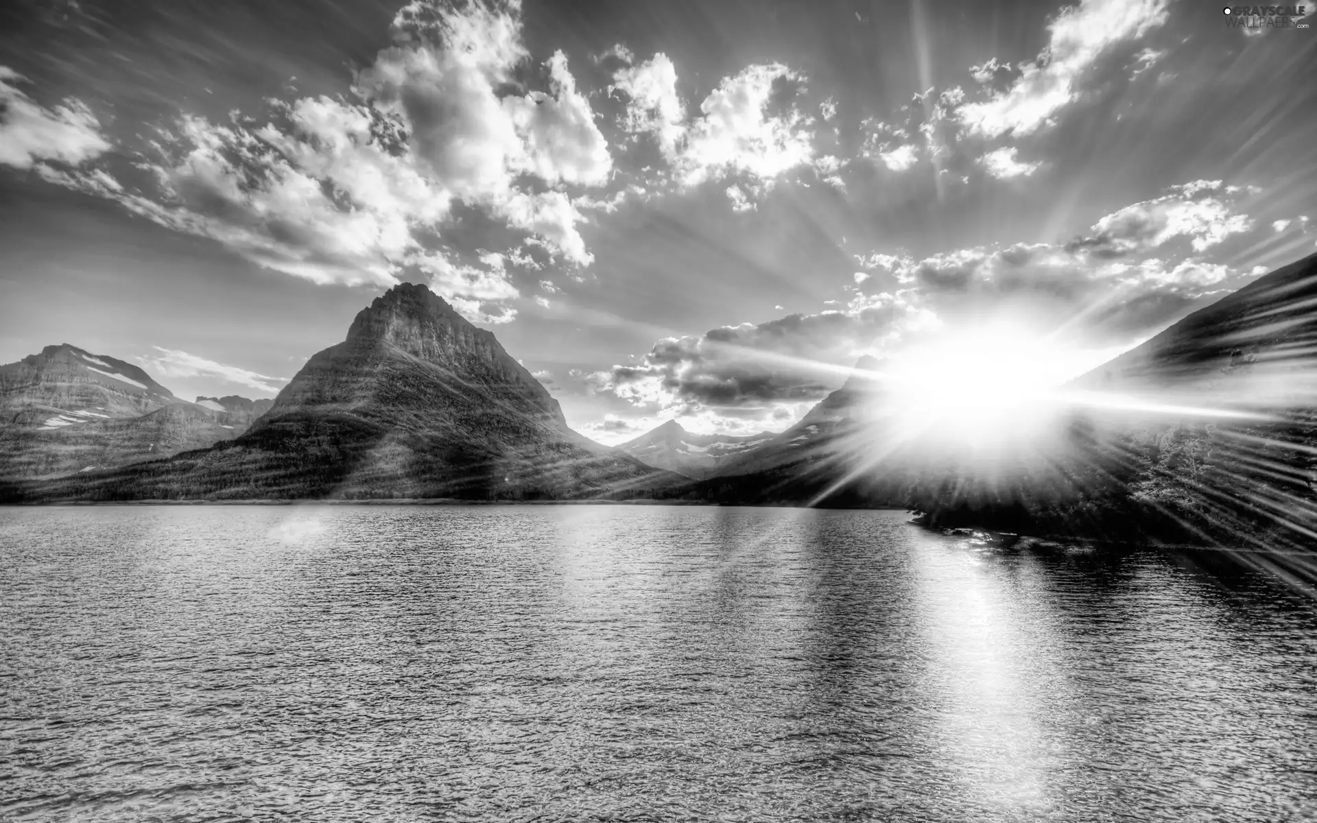 rays of the Sun, Mountains, lake