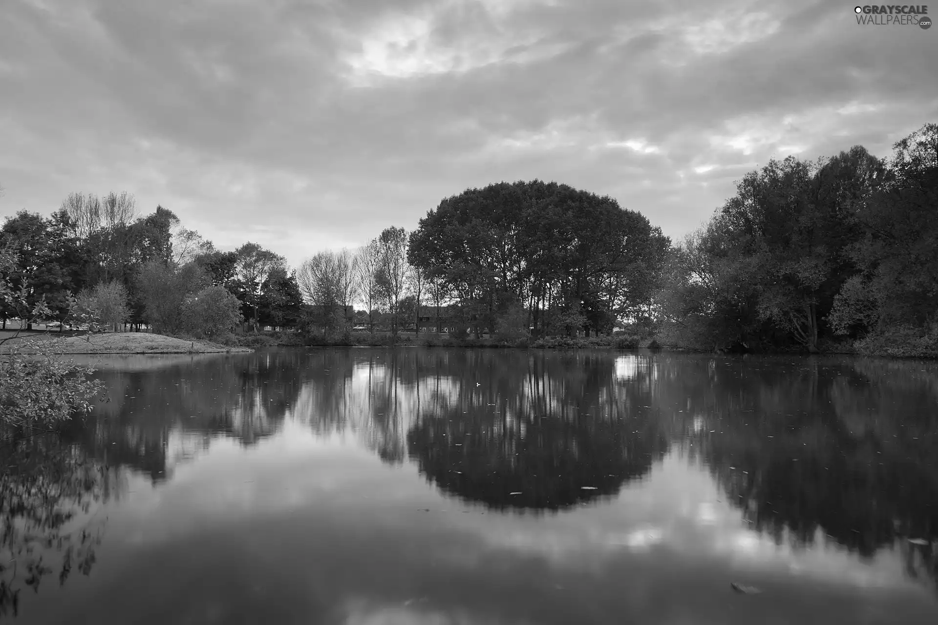 lake, Great Sunsets, trees, viewes, Houses