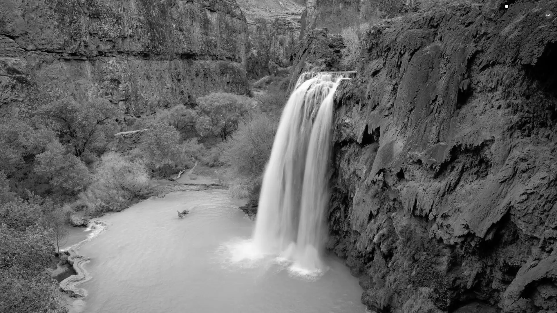 Mountains, lake, Havasu, waterfall