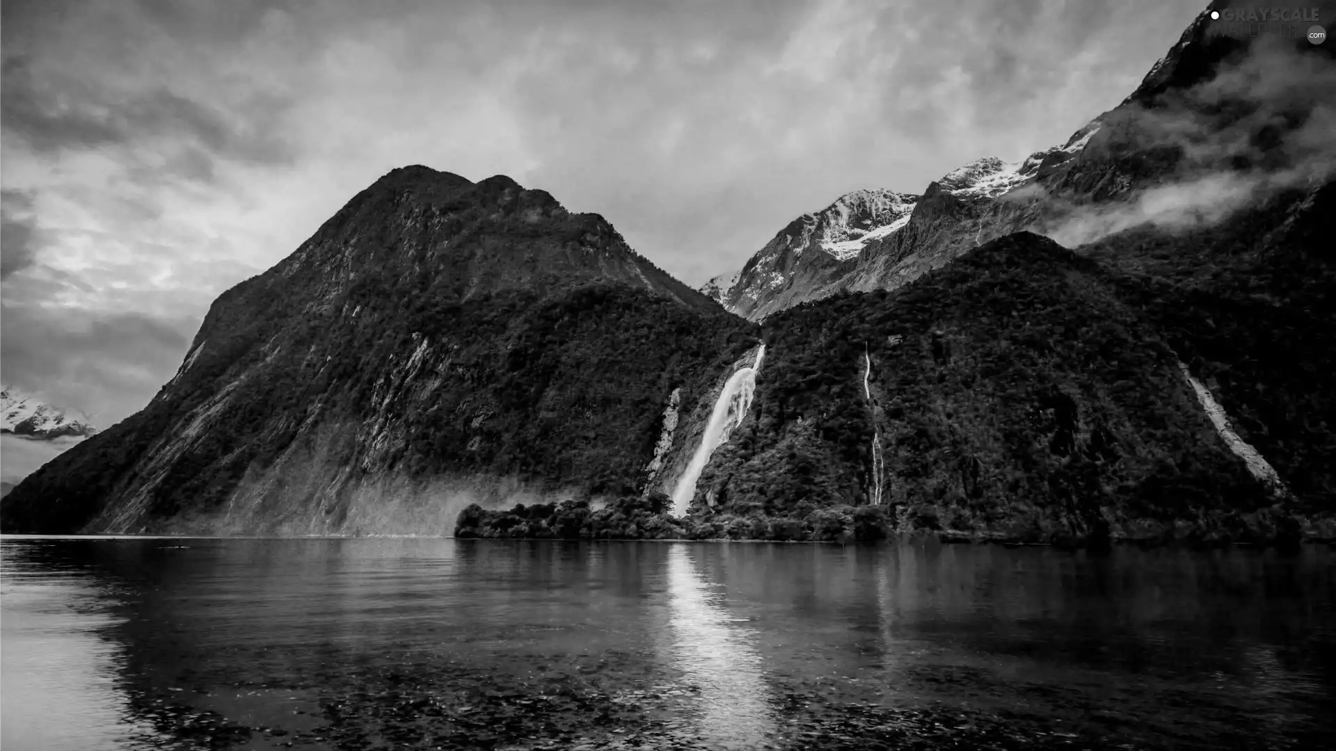 lake, Mountains, waterfalls