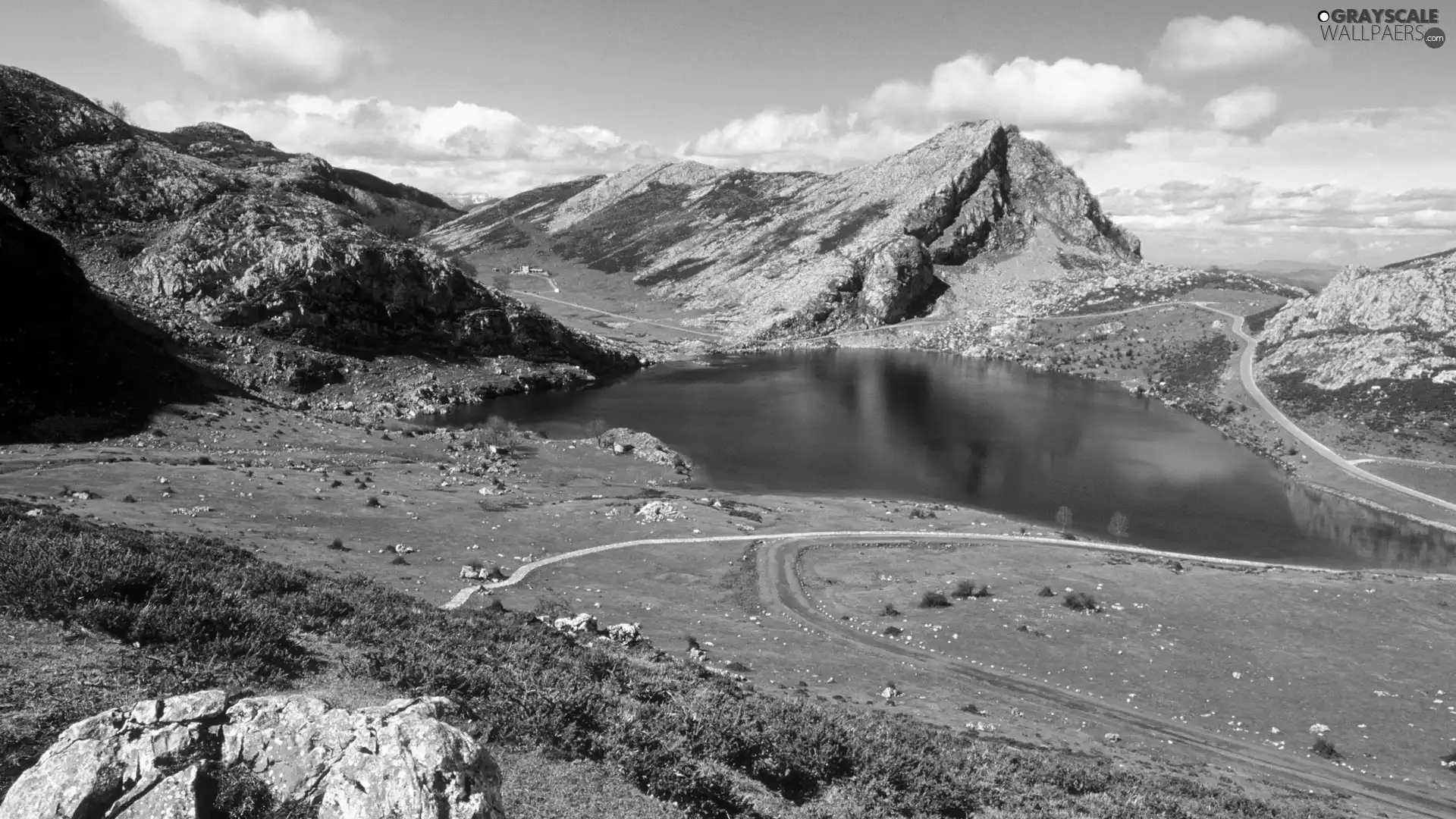 lake, Mountains, Way