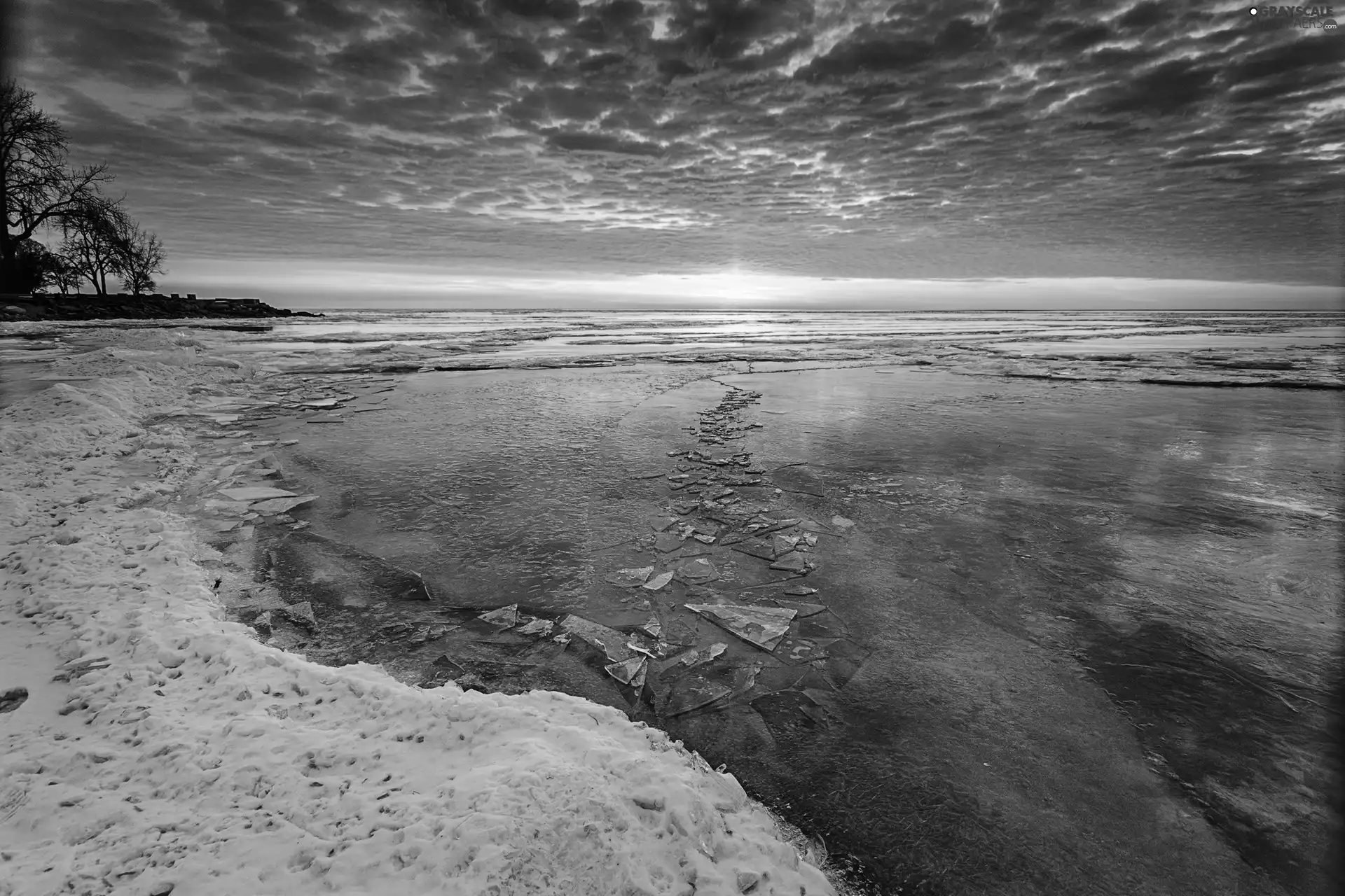 lake, winter, sun, frozen, west