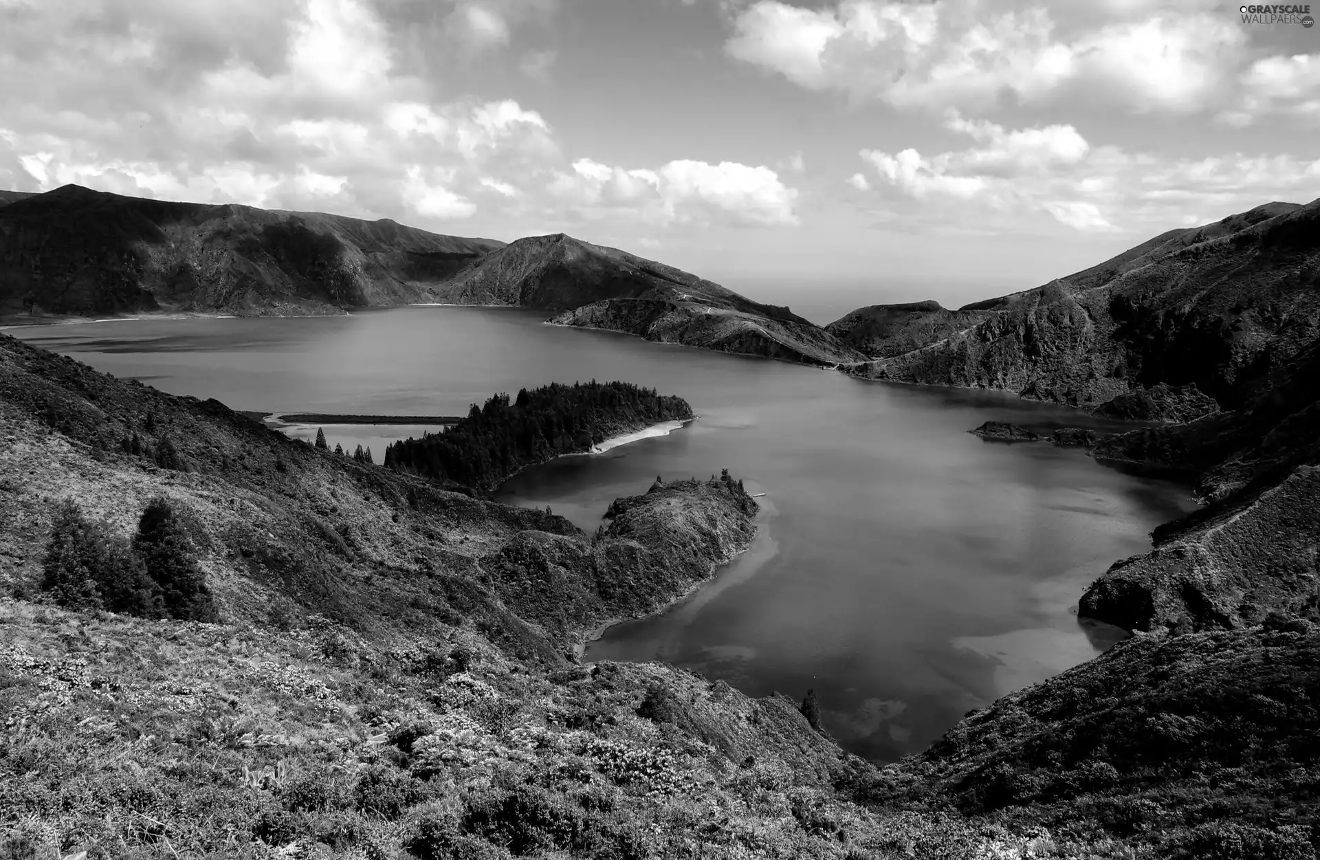 Miguel, Island, volcanic, Sao, Azores, lake, woods