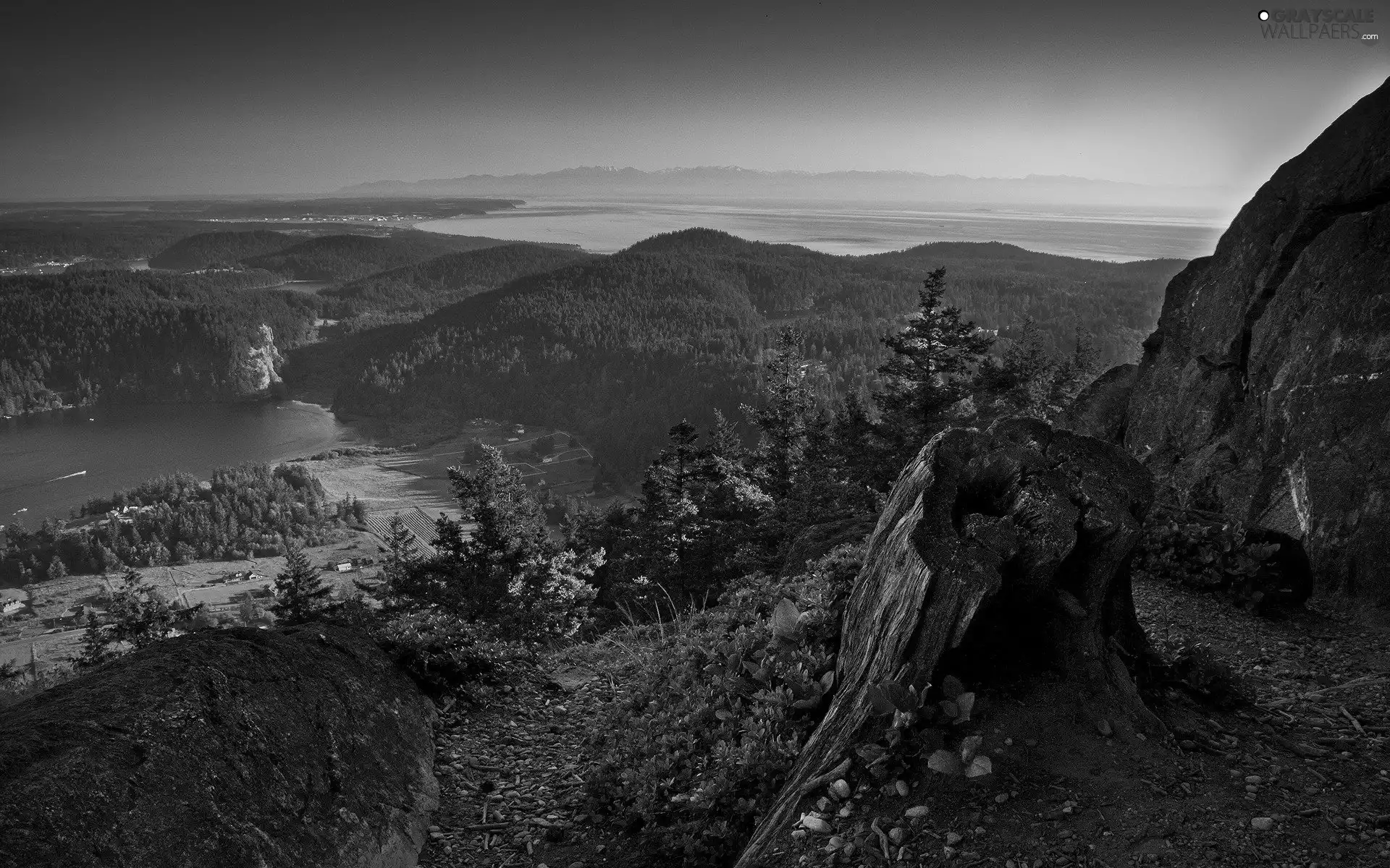 Mountains, woods, lakes, Sky