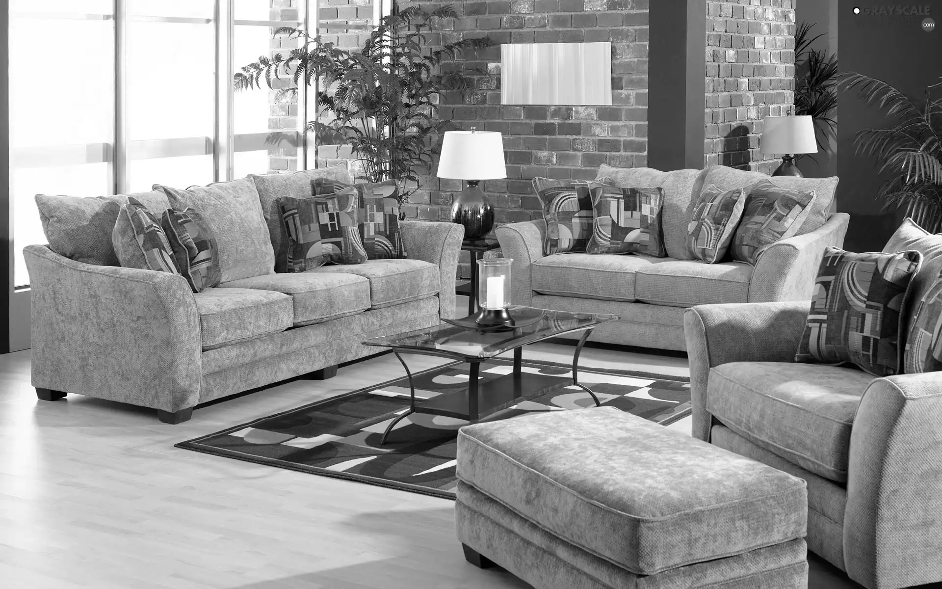 table, Sofas, Lamp, carpet, Flowers, Armchair