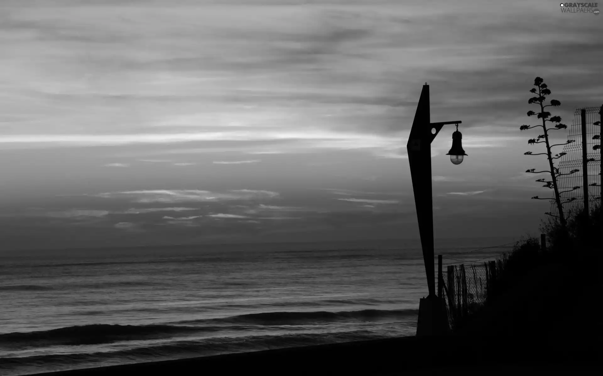 Lamp, sea, clouds