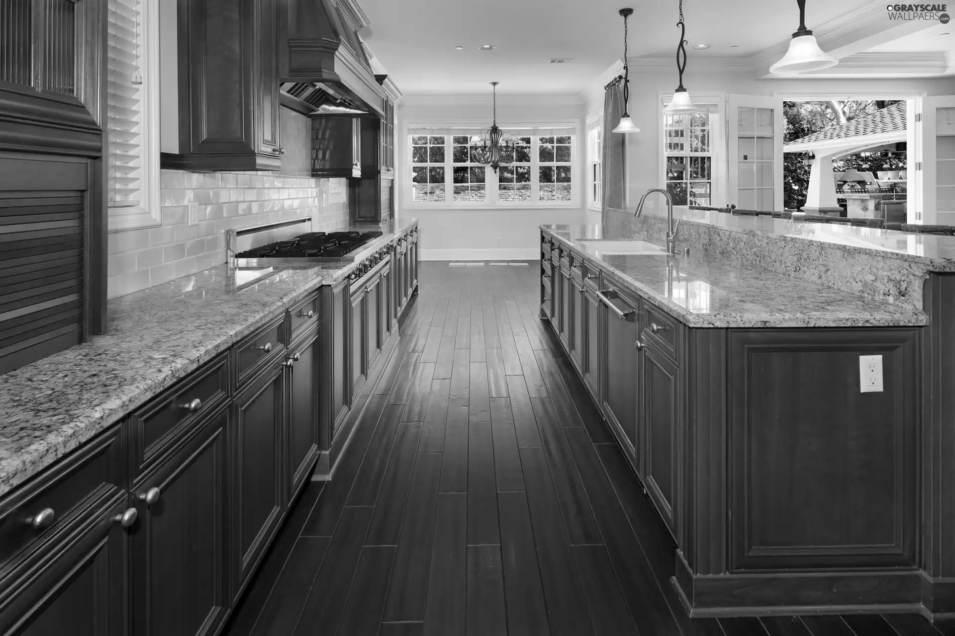 hanging, Lamps, Brown, furniture, Kitchen